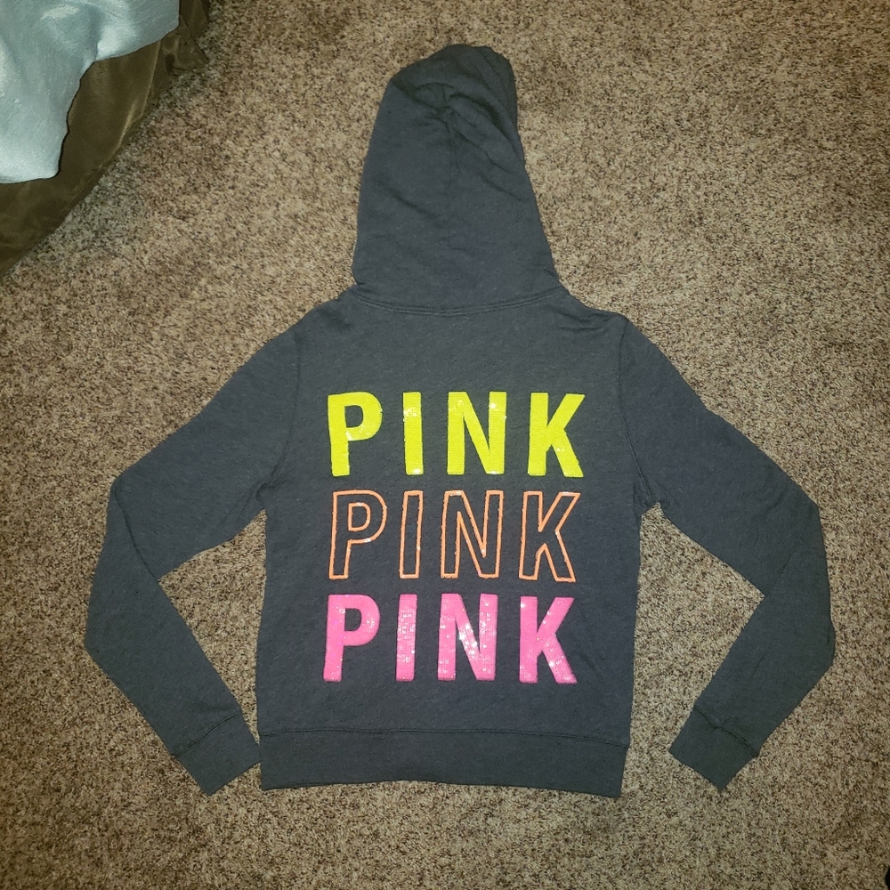 RARE HTF Victoria's Secret PINK medium yellow orange pink bling zip up jacket